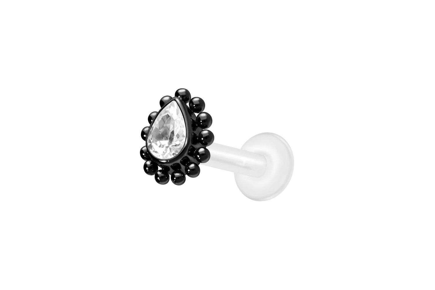 PTFE Labret Piercing mit Innengewinde + Titan-Aufsatz KRISTALLTROPFEN + KUGELN